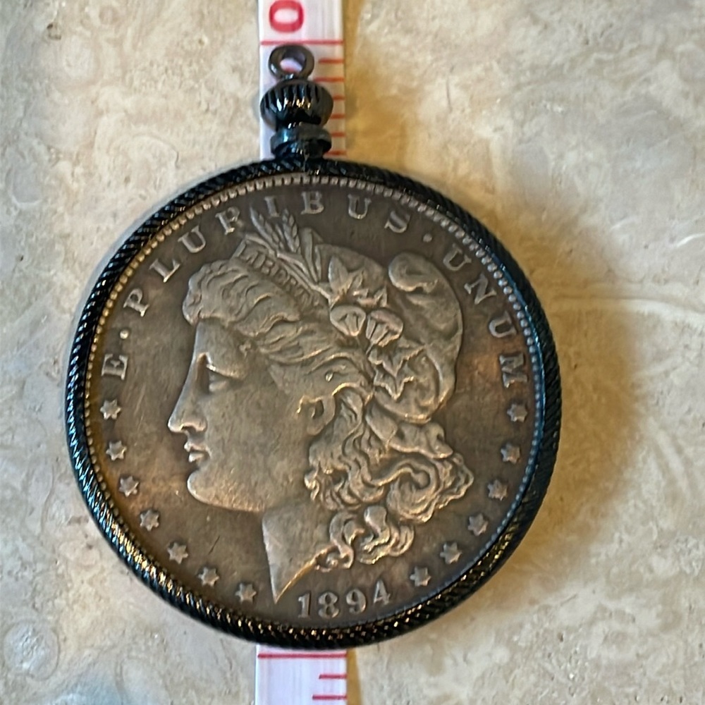 Large Heavyweight 2” Tarnished Silver Coin Pendant